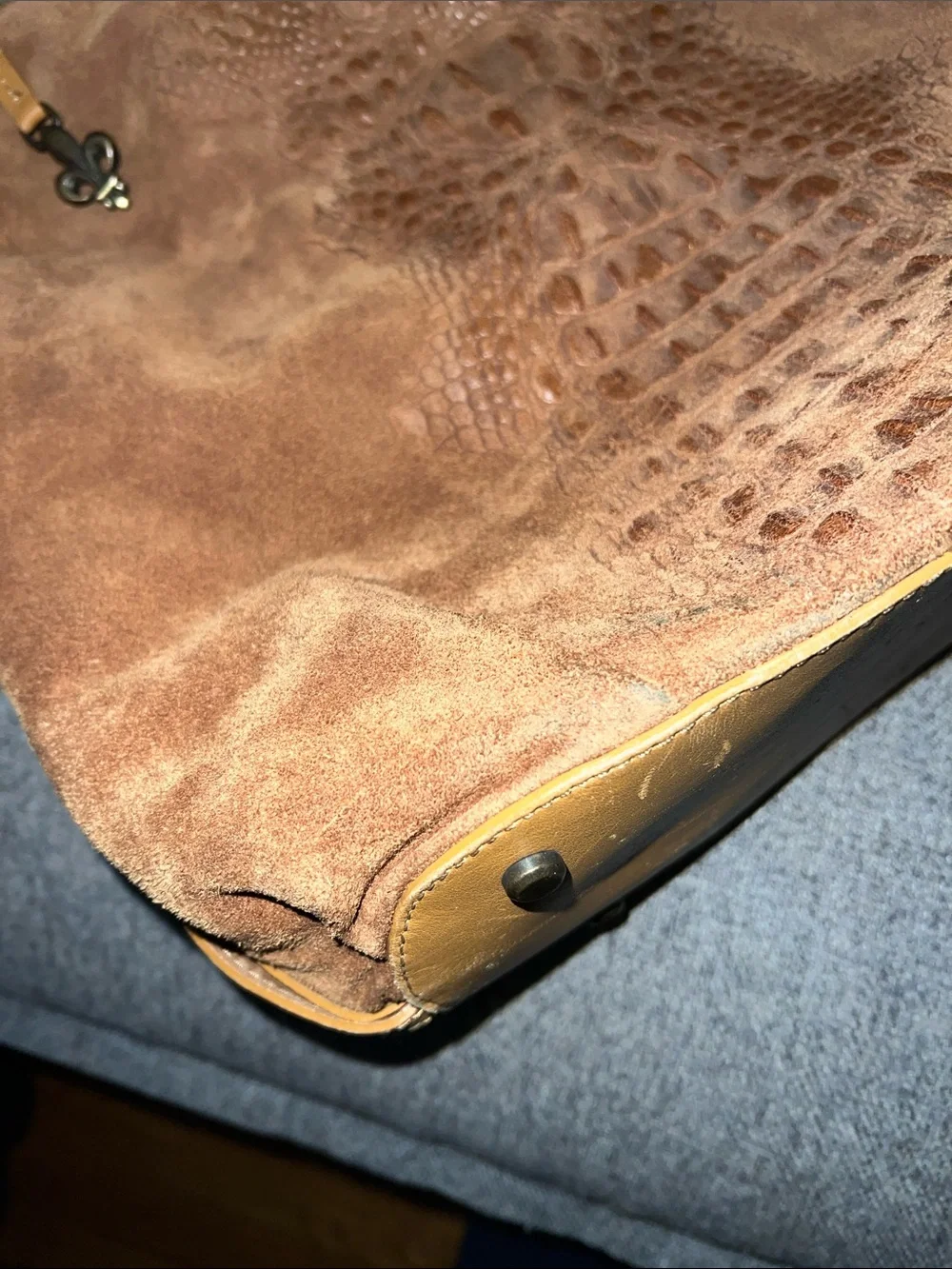 Donald J. Pliner Suede Croc-Embossed Hobo Bag in Brown EUC